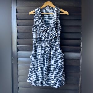 Fishbowl Blue and White Sleeveless Dress bow pockets Size Large